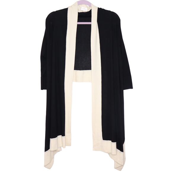 GOLDE Drape Cardigan Waterfall Silk Cashmere Colorblock Black Ivory Women's S - Picture 1 of 9